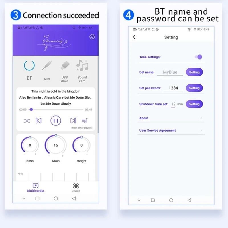 Stereo Bluetooth-совместимый 5.0 Power усилитель Poard Poard Mobile-Control App DC12V-24V Модуль цифрового усилителя высокой