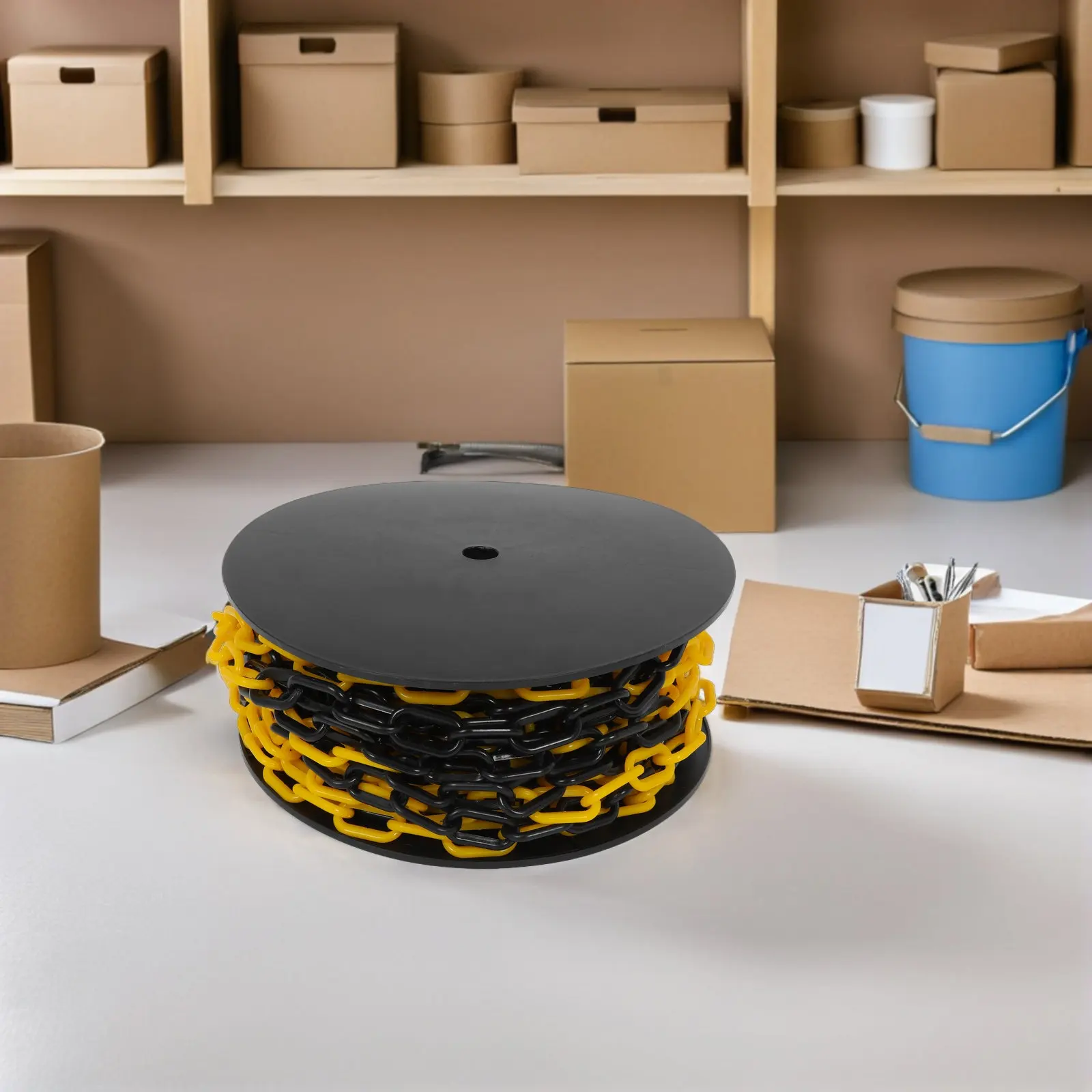 Plastic Safety Barrier Chain Black Yellow 6Mm 82Ft for Crowd Control Construction Queue Line Parking Lot Plastic Guardrail Chain