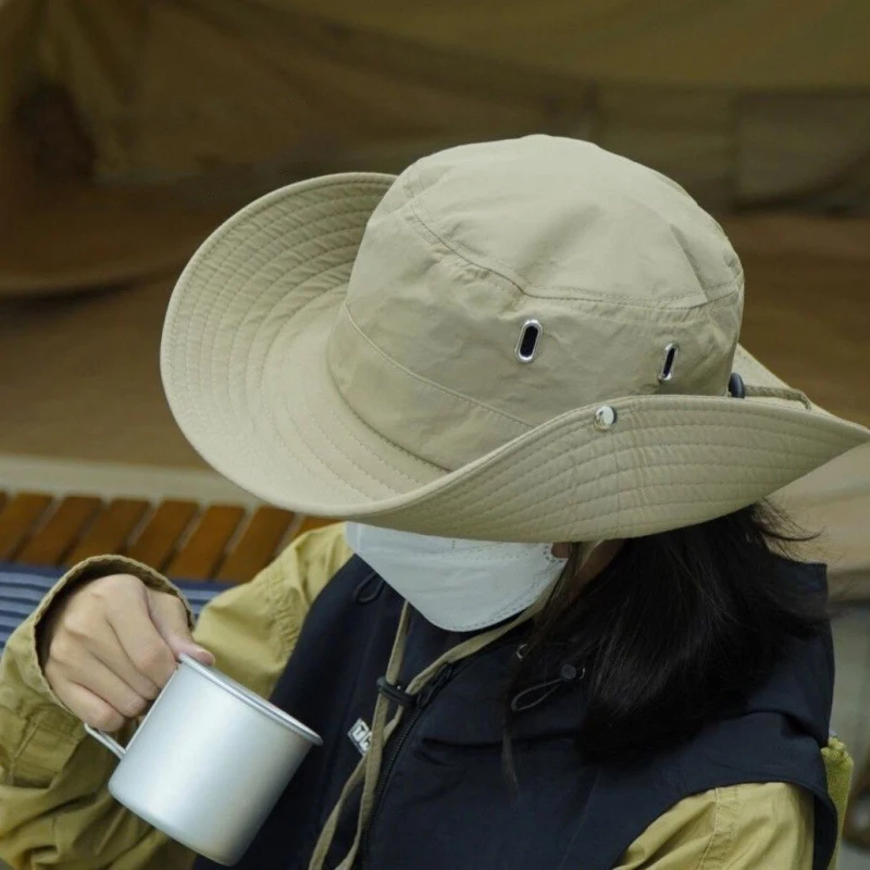 Fashion Summer Bucket Hat Cowboy Men Outdoor Fishing Hiking Beach Hats Mesh Breathable Anti UV Sun Cap Large Wide Brim