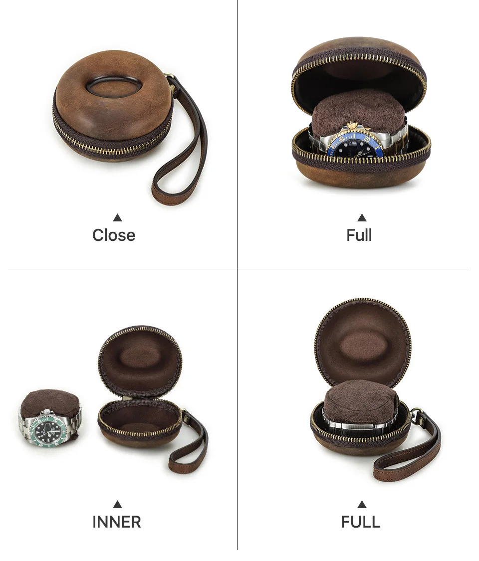 CONTACTS FAMILY Tragbares Reise-Einzeluhrengehäuse aus echtem Leder mit Reißverschluss, Aufbewahrungsbox für Uhren, Münztüte, Smartwatch-Box – Detail 6