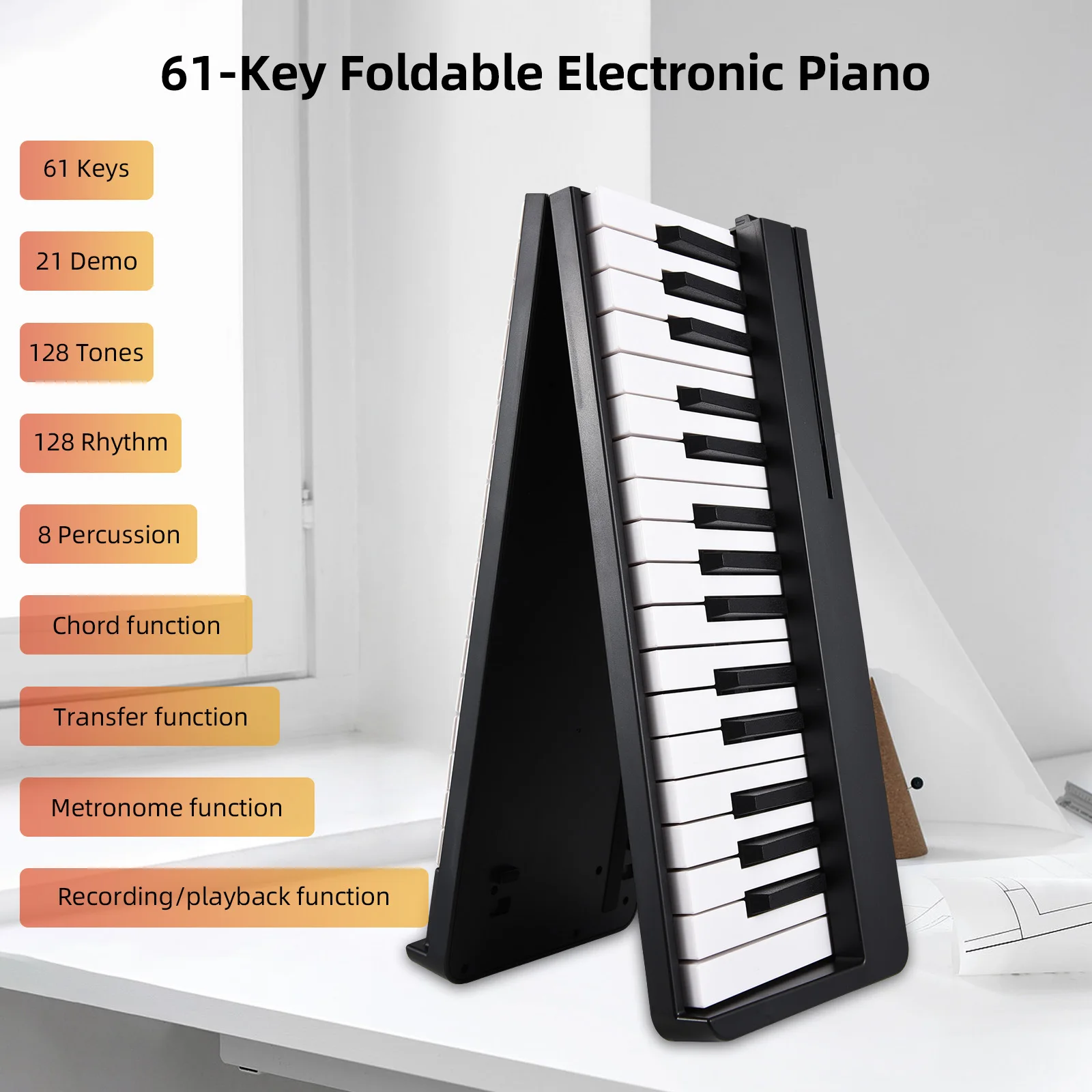 

61-Key Foldable Electronic Piano Multifunctional Electronic Organ Sensitive Piano Keyboard with LCD Display Built-in Battery