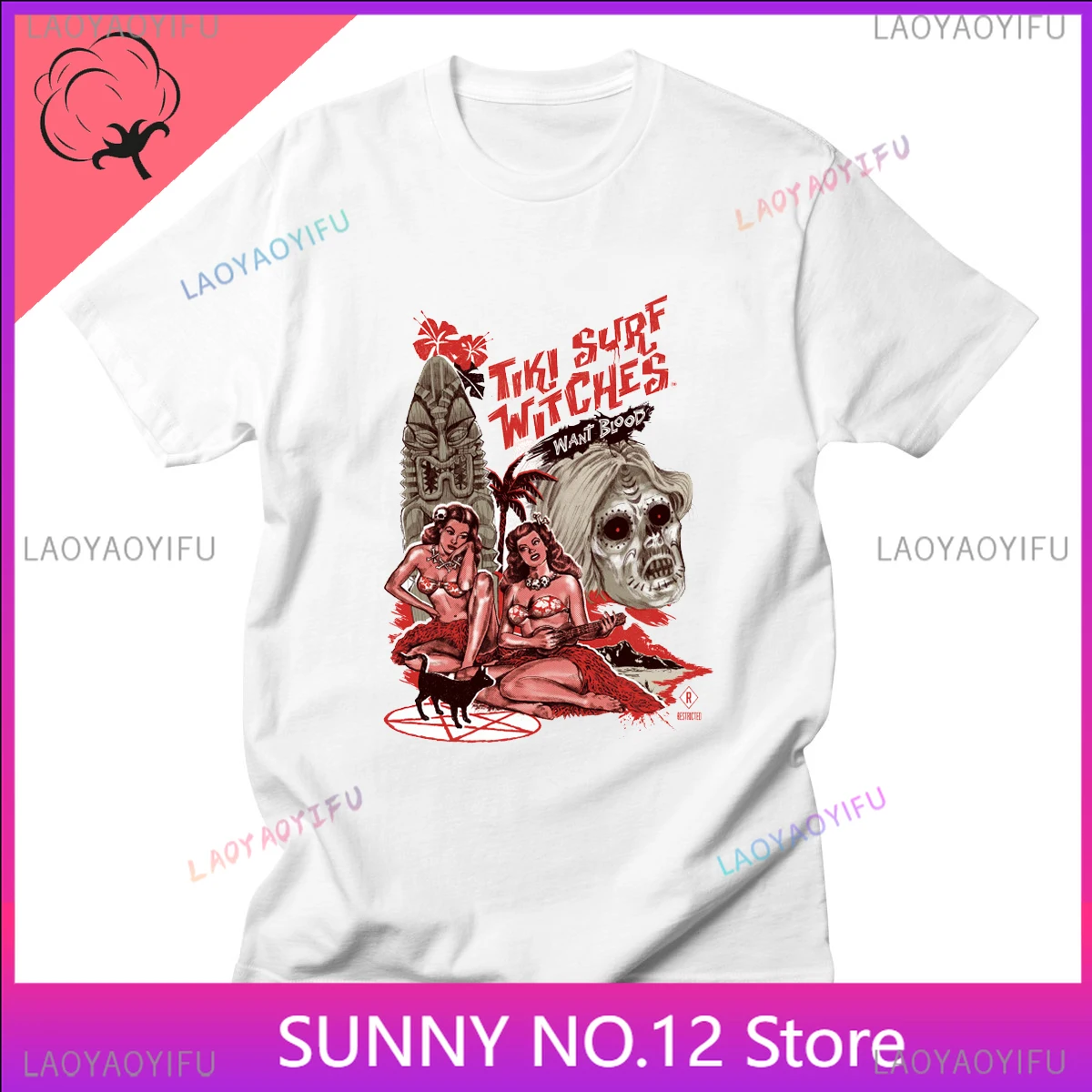 Let's Summon Demons T Shirt Tiki Surf Witches Want Blood 100% Cotton  Harajuku Streetwear Plus Size Short Sleeve Fashion Print