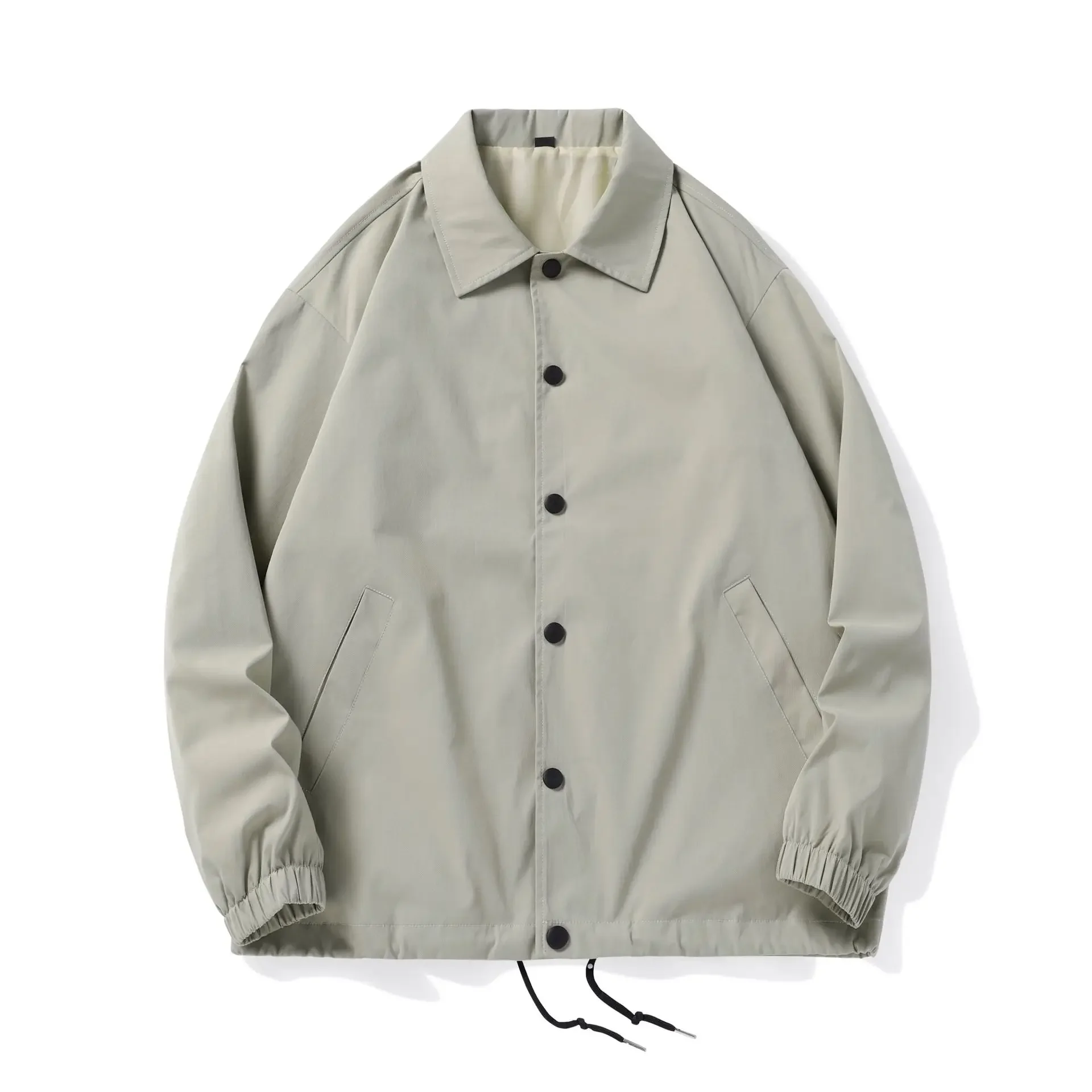 

Boys Spring Autumn American Style Coach Jacket Oversize Men Casual White Khaki Youth Jacket Button Up Loose Rib Sleeve Coat 4xl