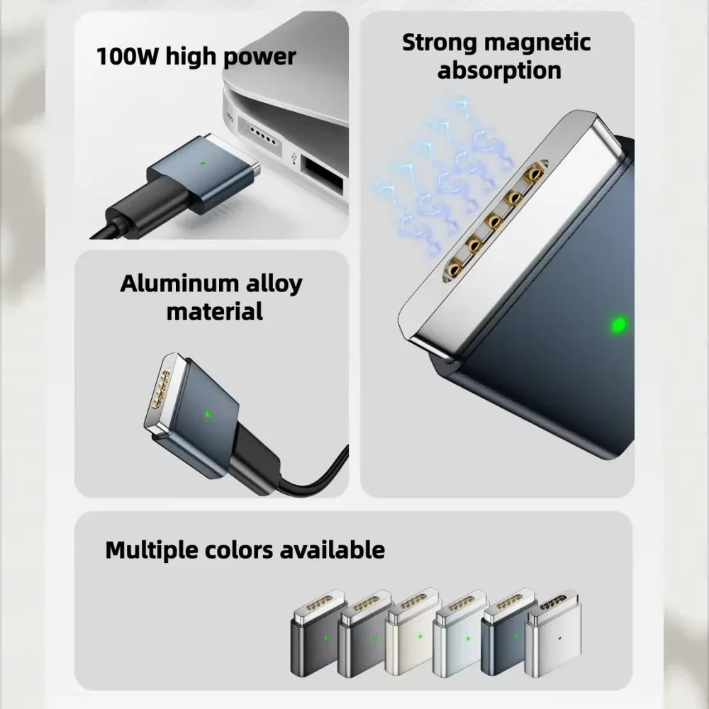 2025 New Type-C to T-Head Magnetic Connector Adapter, Supports PD 100W Fast Charging Converter for MacBook Air Pro