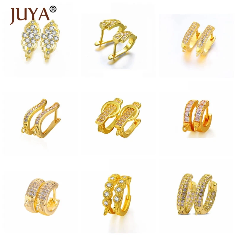 Juya Luxury Zircon Series DIY Earring Findings Handmade Earrings Clasps Hooks Fittings For Jewelry Making Accessories