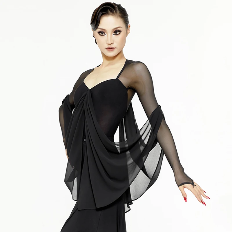 Fairy Ballroom Dance Performance Clothes Mesh Black Tops Skirt Adult Waltz Ballroom Dance Competition Dress Stage Wear DNV21025