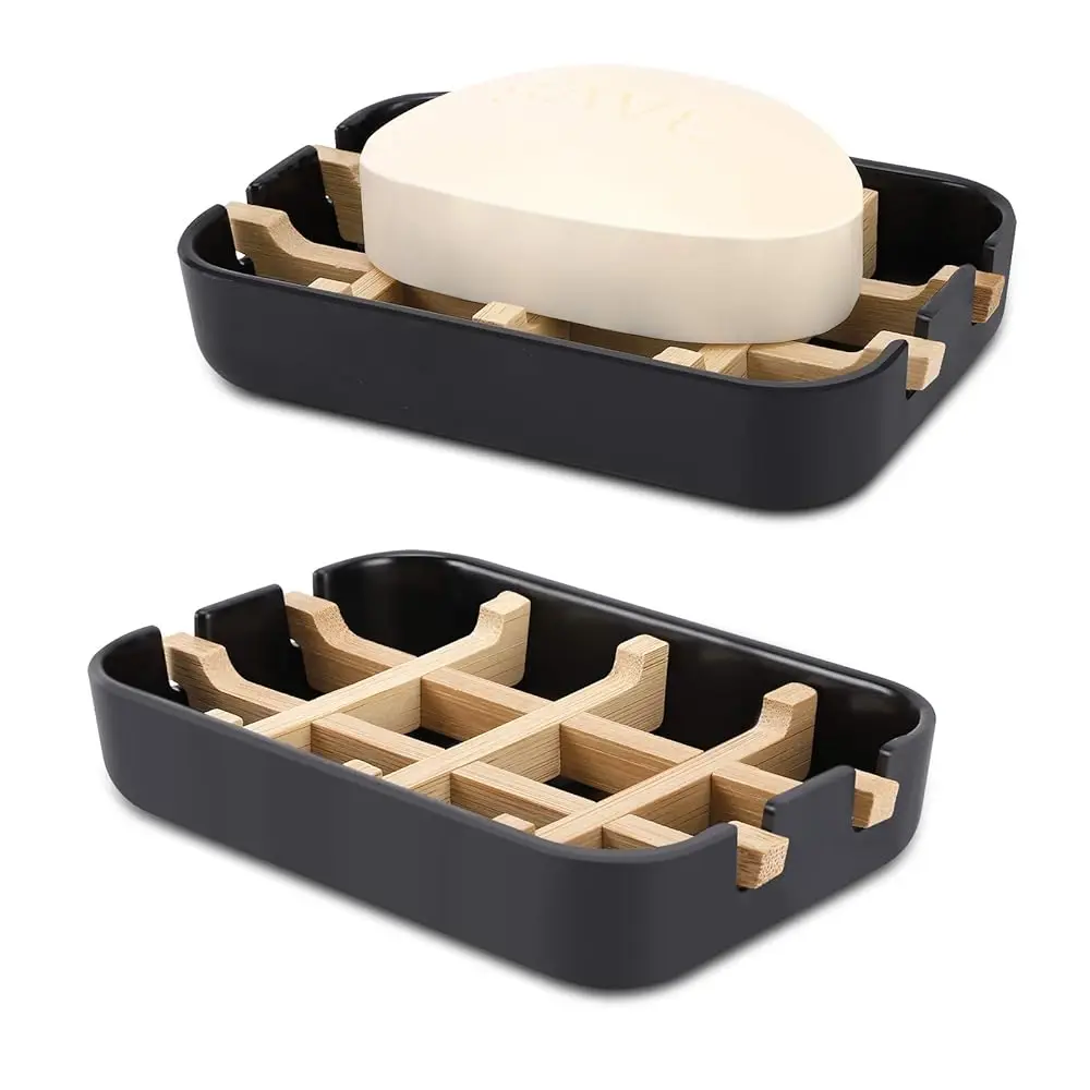 

Bamboo Wooden Soap Dishes for Shower with Drainage for Bathroom Bar Soap Holder Soap Holder Sink Deck Bathtub Shower Tray (On