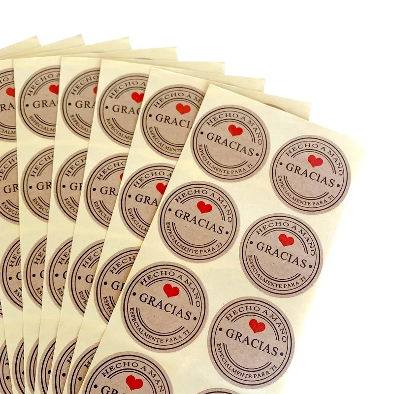 100Pcs Thank You Love Self Adhesive Stickers Kraft Label Sticker Diameter 3.5cm For Diy Hand Made Gift Cake Candy Paper Tags