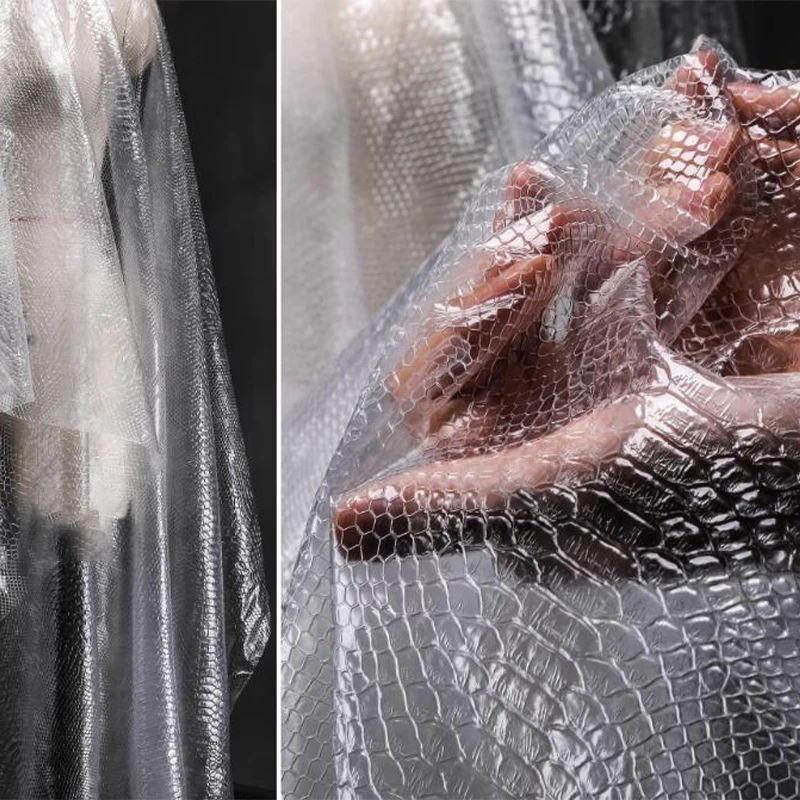 50x130cm Transparent TPU Fabric Snake Texture Clear Plastic Cloth For DIY Handbag Costume Sewing Craft Decoration