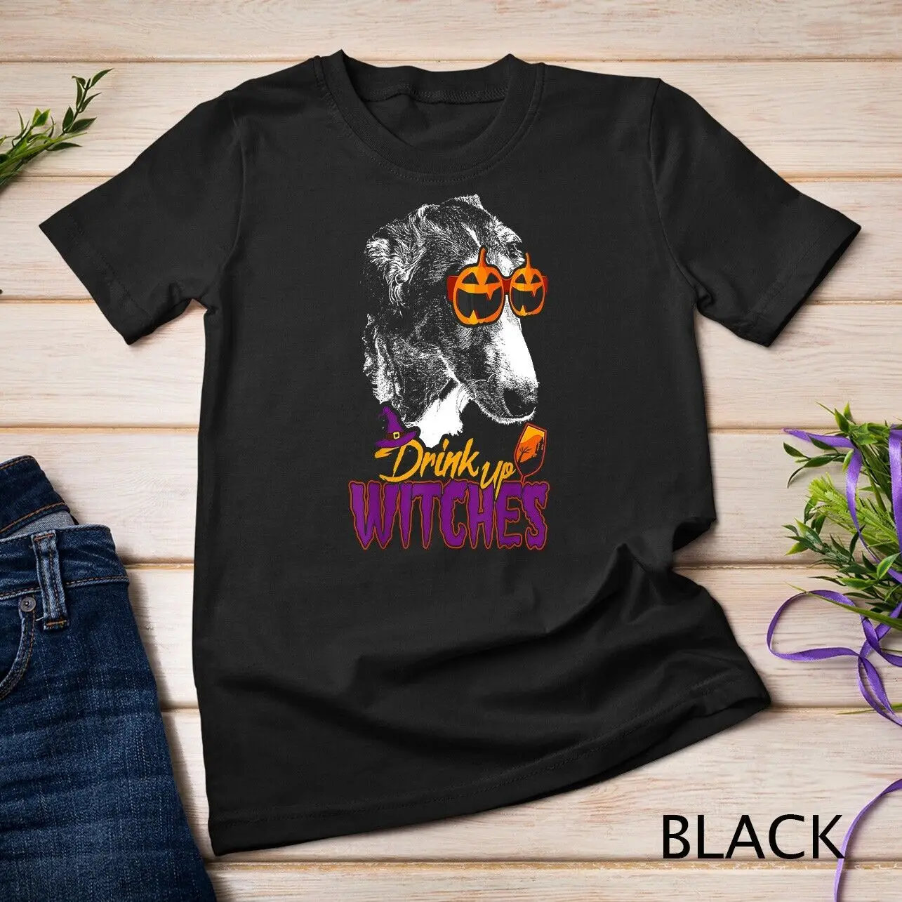 Borzoi Drink Up Witches Funny Halloween Unisex T-shirt