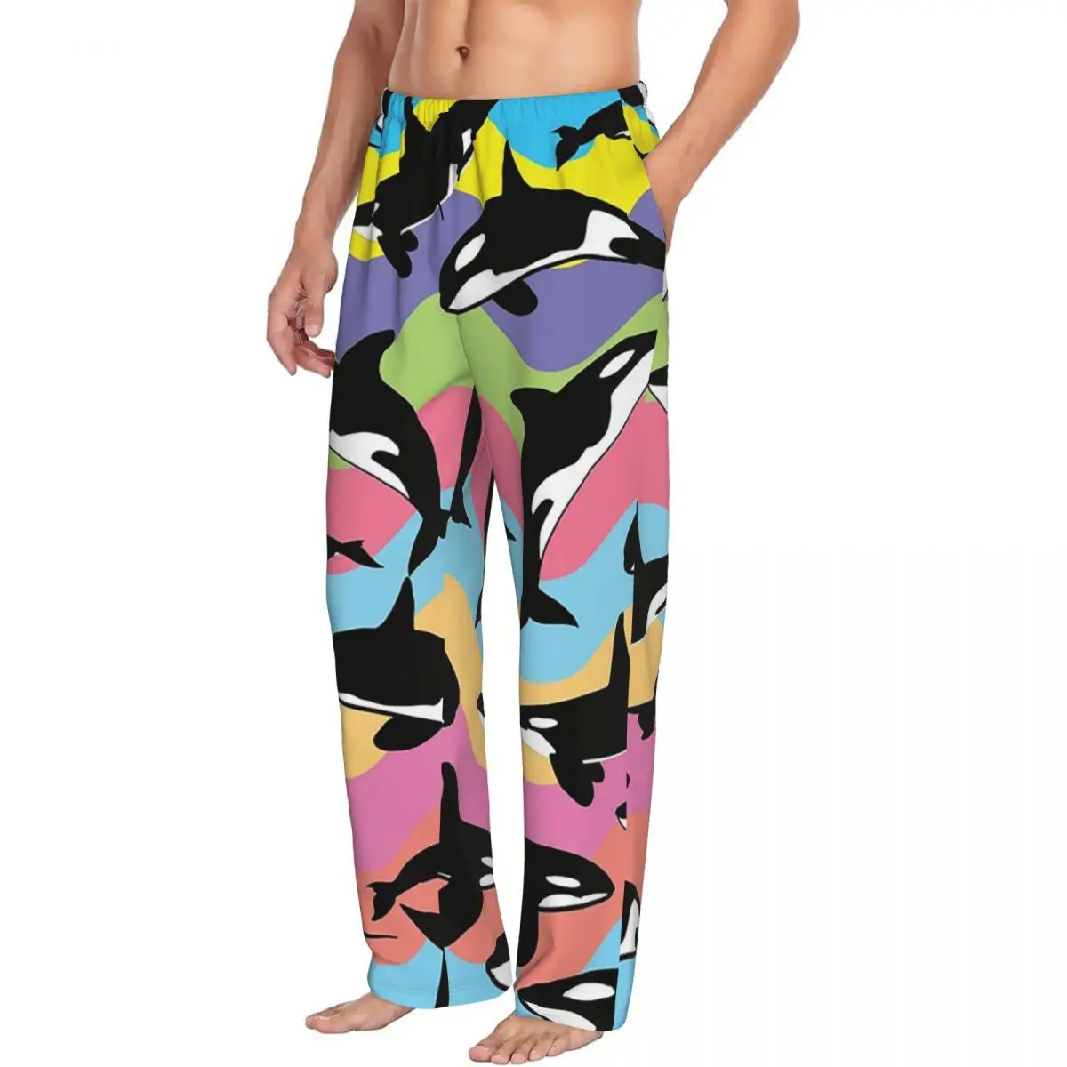 Custom Orca Killer Whale Men Pajama Pants Lounge Sleep Sleepwear Bottoms with Pockets