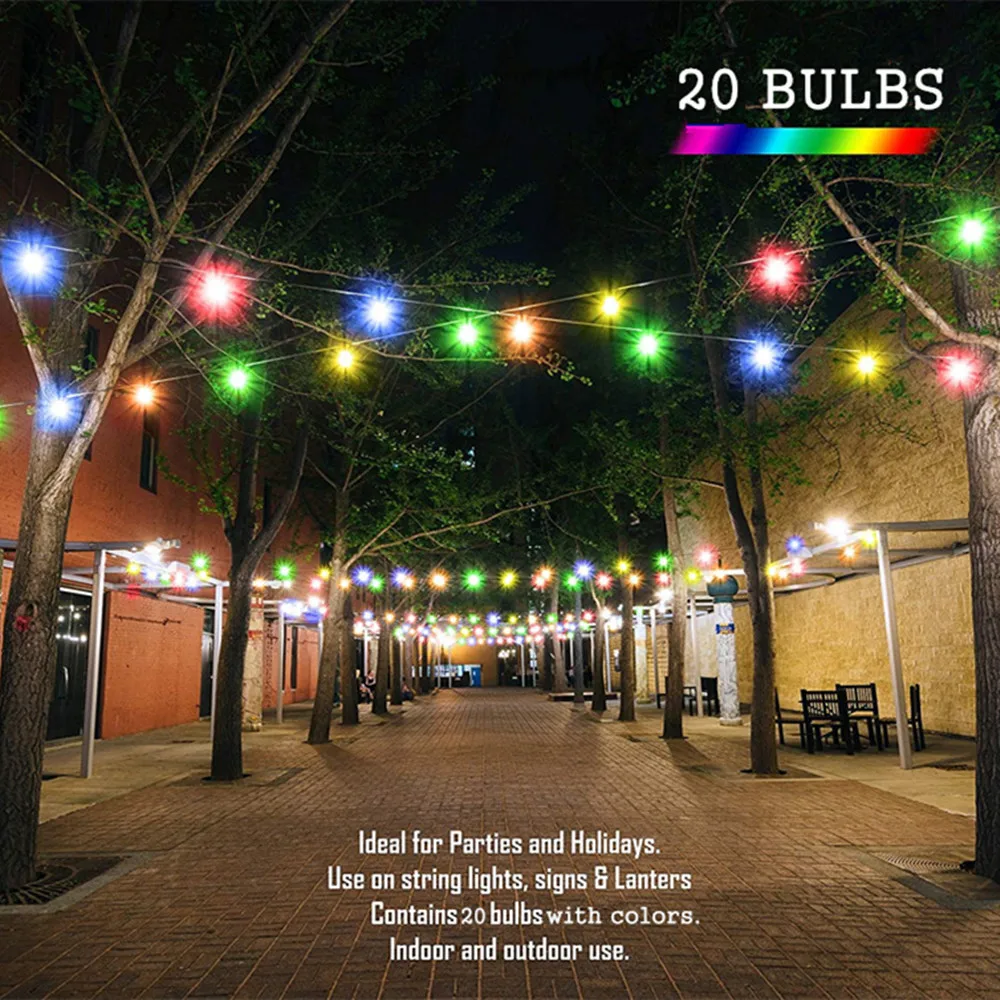 Guirnalda de luces LED con forma de globo para exteriores, bombillas de cinco colores de plástico, luces impermeables para Patio, jardín, exterior, porche, enchufe europeo de 220V