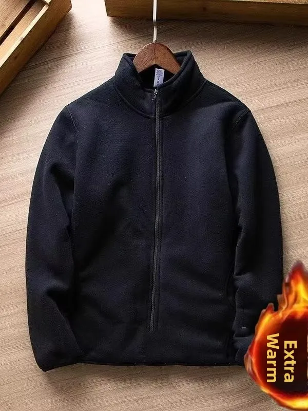 

Men's Thiened Double-sided Fce Jaet Hoodie Autumn Winter Warm Outerwear Zipper Closure Stand Fit Cotton Jaet