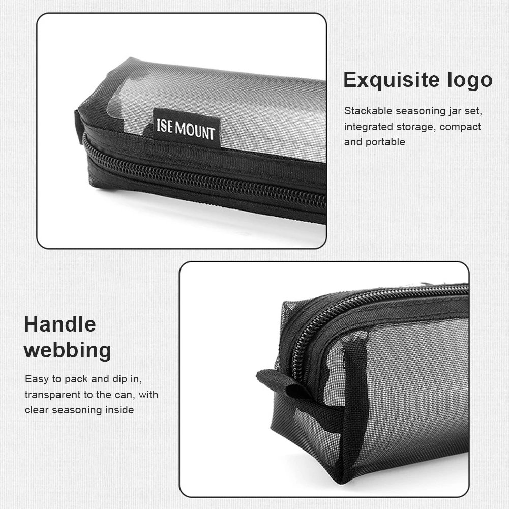 Camping Spice Kit Storage Bag with 5 Clear Seasoning Bottles Condiment Container Spices Set for Picnic Cooking Barbecue