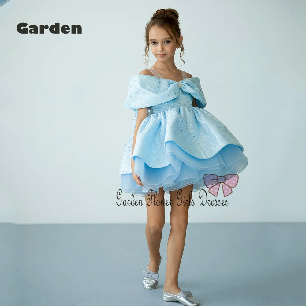 

Charming Boat Neck Flower Girls Dresses with Soft Tulle 2025 Summer New Knee Length Off Shoulder Satin فستان عيد الميلاد New