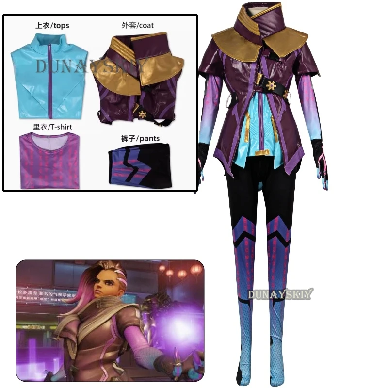 Jogo overwatch sombra cosplay trajes macacão adereços terno mulher halloween carnaval papel festa cos nova pele