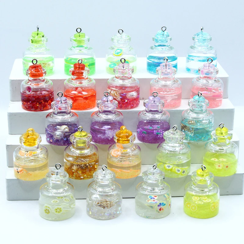 2Pcs Doll house scene background luminous glass alah bottle quicksand bottle diy key chain pendant mobile phone chain pendant