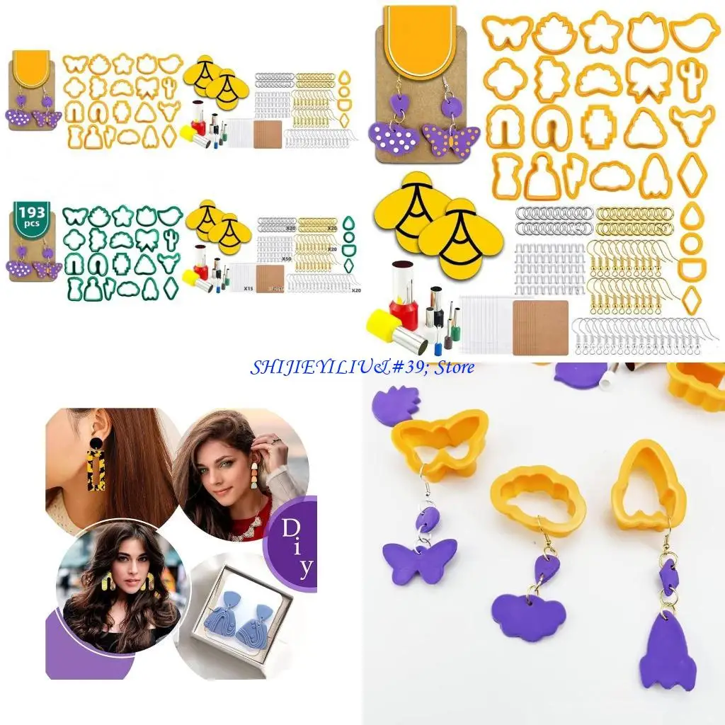 

E21F 193Pcs Polymer Clay Cutters Set,DIY Clay Cutters for Polymer Jewelry Making with Earring Cards Hooks Clay Earring Cutter