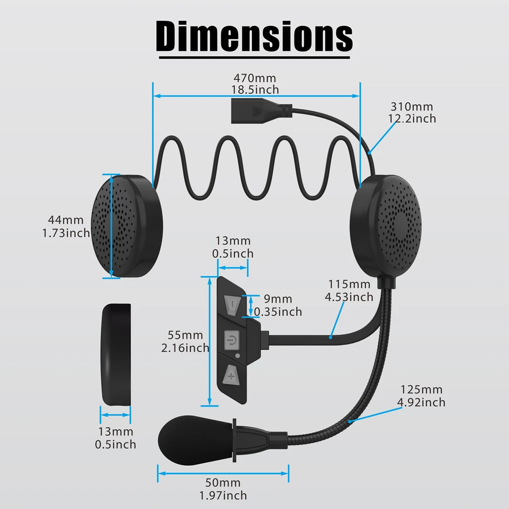 Stereo Bluetooth 5.2 Moto Helmet Headset Wireless Handsfree Earphone Motorcycle Helmet Headphones MP3 Speaker Waterproof