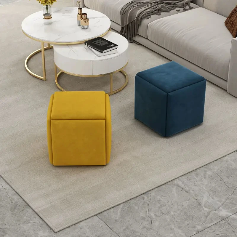 Cube Stool Living Room Small Ottomans Multi Functional Stackable Combination Five In One Square Stool Banqueta Furniture