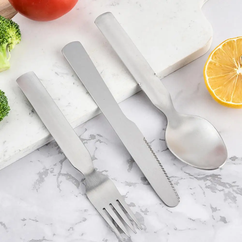 Office Lunch Cutlery Set Stainless Steel Tableware Set with Knife Fork Spoon Portable Foldable Cutlery for Travel Camping Office