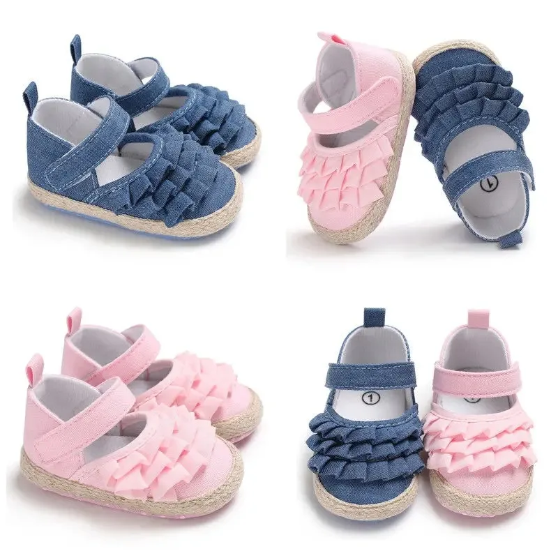 Newborn Infant Baby Girl Summer Kids Shoes Soft Sole Crib Prewalker Toddler Anti-Slip Solid Ruffled First Walkers