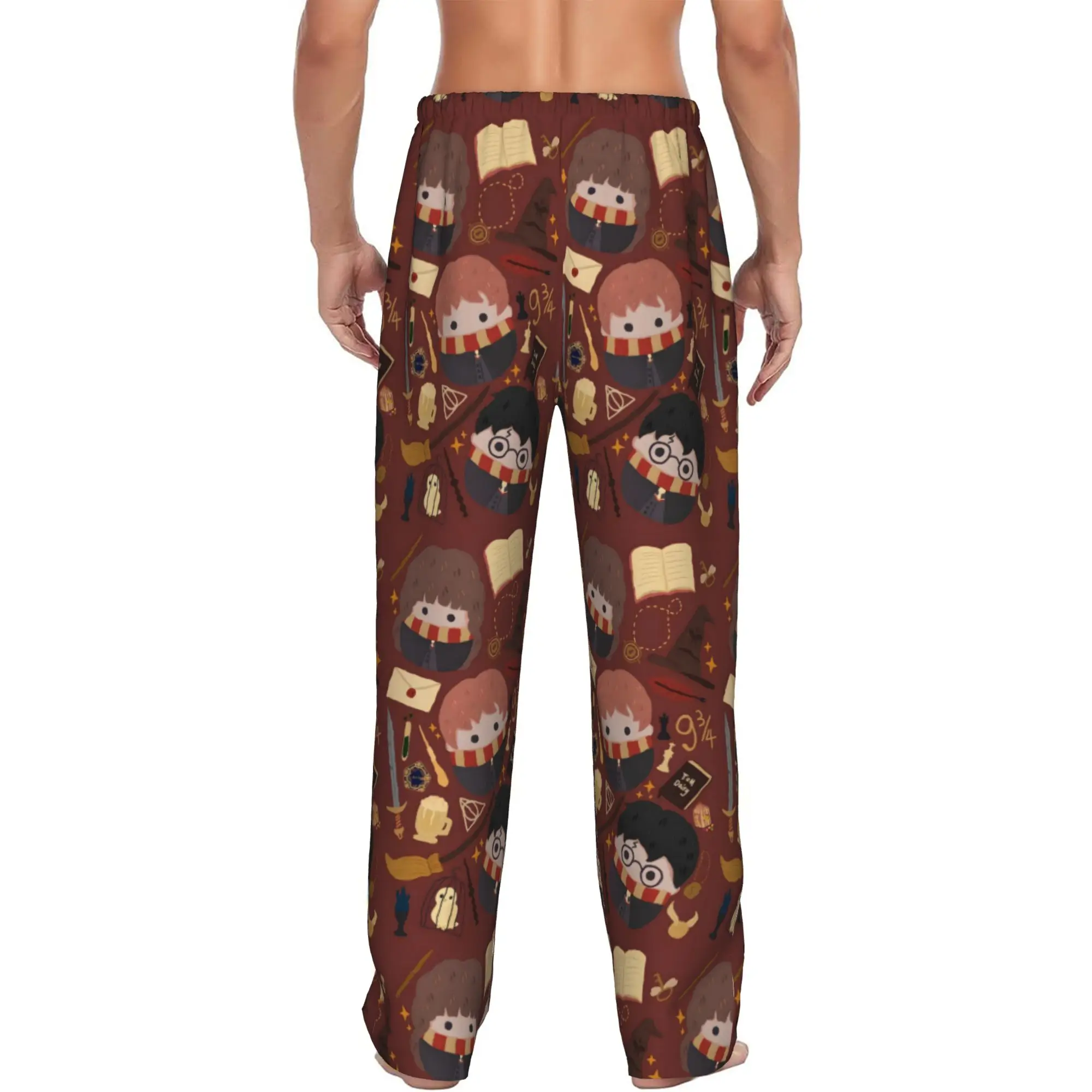 Custom Printed Men H-Harryed Halloween Pajama Pants Magic School Sleepwear Sleep Lounge Bottoms with Pockets