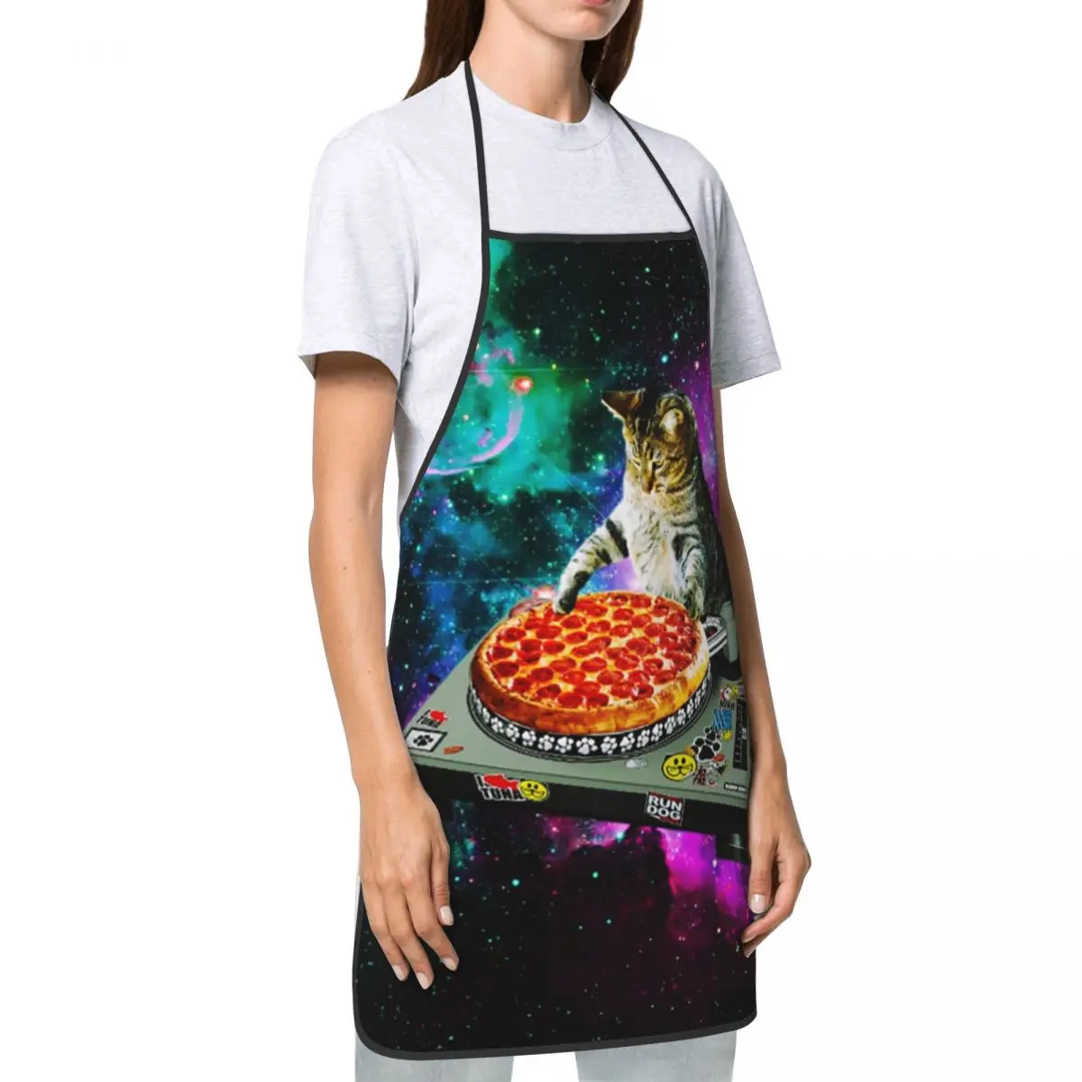 Space Dj Cat Pizza Apron Women Men Unisex Bib Cooking Kitchen Tablier Cuisine Chef Baking