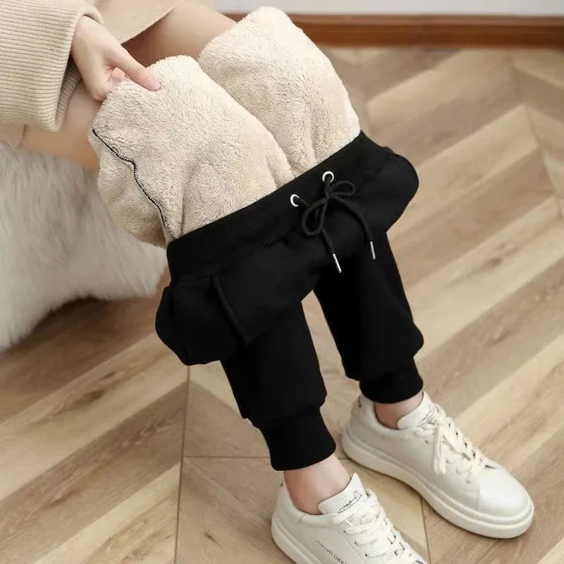 Winter Thicken Plush Pants for Women Casual Solid Color Warm Sweatpants Woman Elastic Sports Fleece Trousers Female