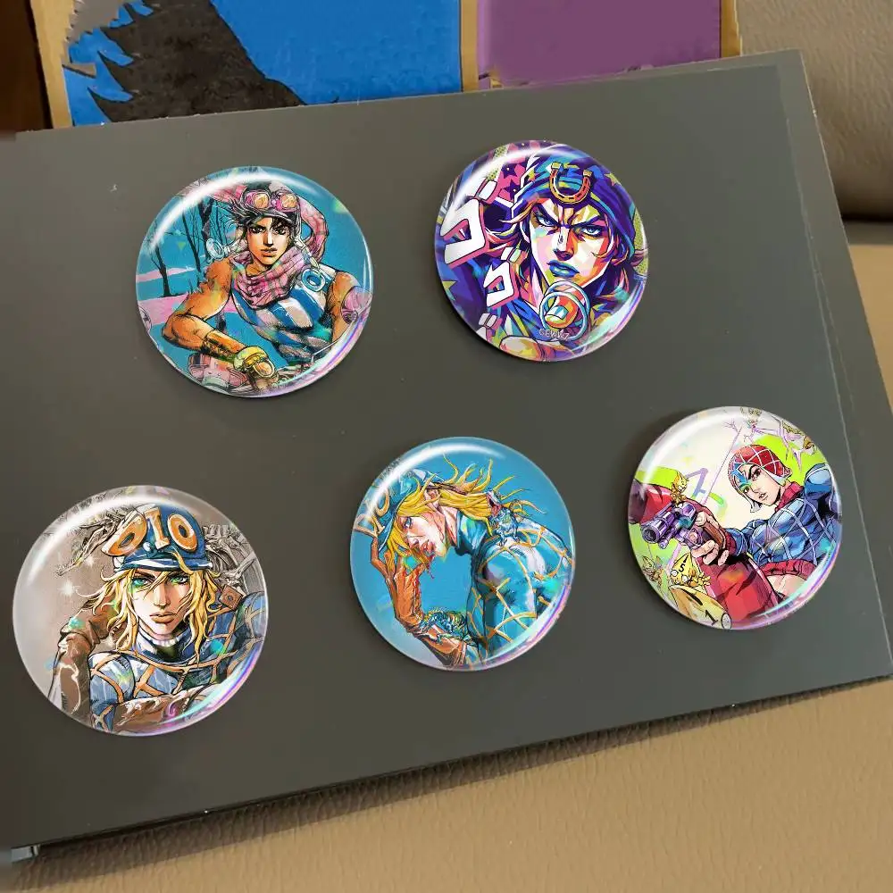 JoJos B-Bizarres Adventures   Laser Badge Creative Pins Brooch for Bag Clothes Hat Decor Gifts Fans Collect