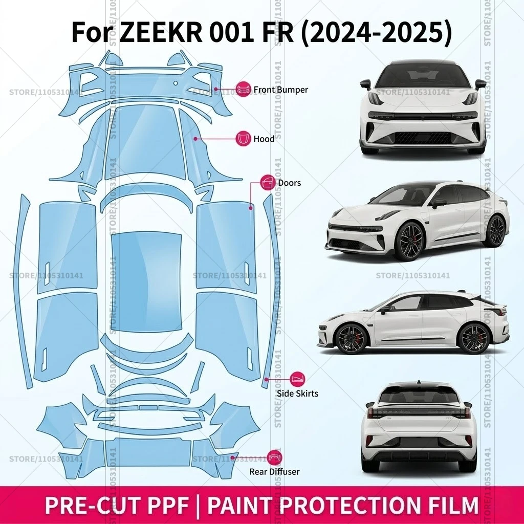 

Для Zeekr 001 FR 2024-2025: Предварительно вырезанная прозрачная защитная пленка (PPF) для переднего бампера, автомобильная прозрачная пленка-«броня»