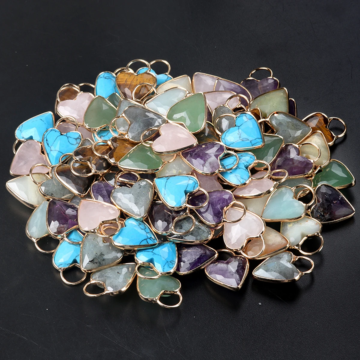 Natural Amethyst Gemstone Faceted Heart Bezel Pendant 18mm Mixed Crystal Heart Charm for DIY Necklace Jewelry Making Accessories