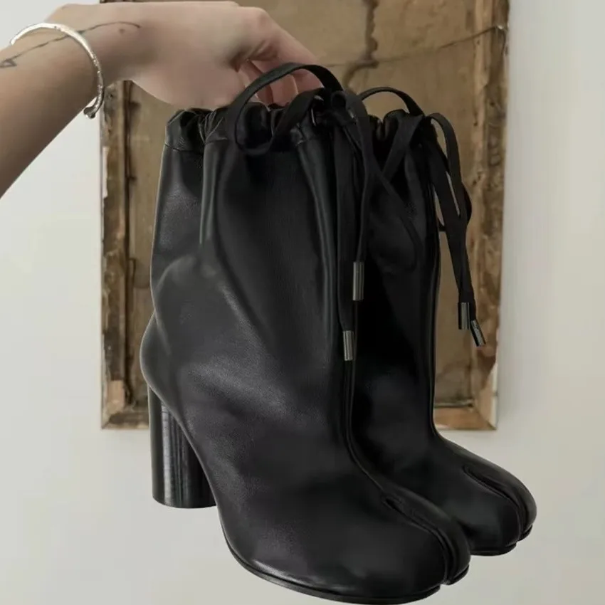 

Женские кожаные ботильоны с разрезом на массивном каблуке и шнурке, модная осенне-зимняя обувь, уникальный дизайн, мода