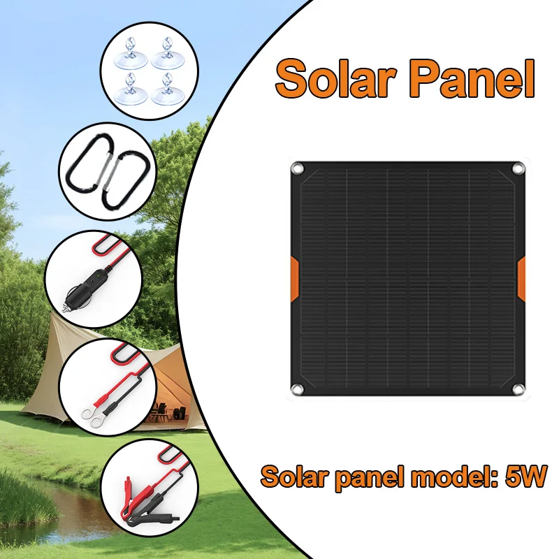 

5W 12V Black Solar Car Battery Charger Portable Solar Battery Charger and Maintainer Power Bank Solar Panel for Campers Boats
