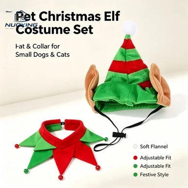 Kleines Hunde- und Katzen-Elfen-Kostüm-Set, Weihnachts-Haustierhut und -Halsband, warme Wintermütze, niedliche Feiertagsparty-Dekorationsaccessoires