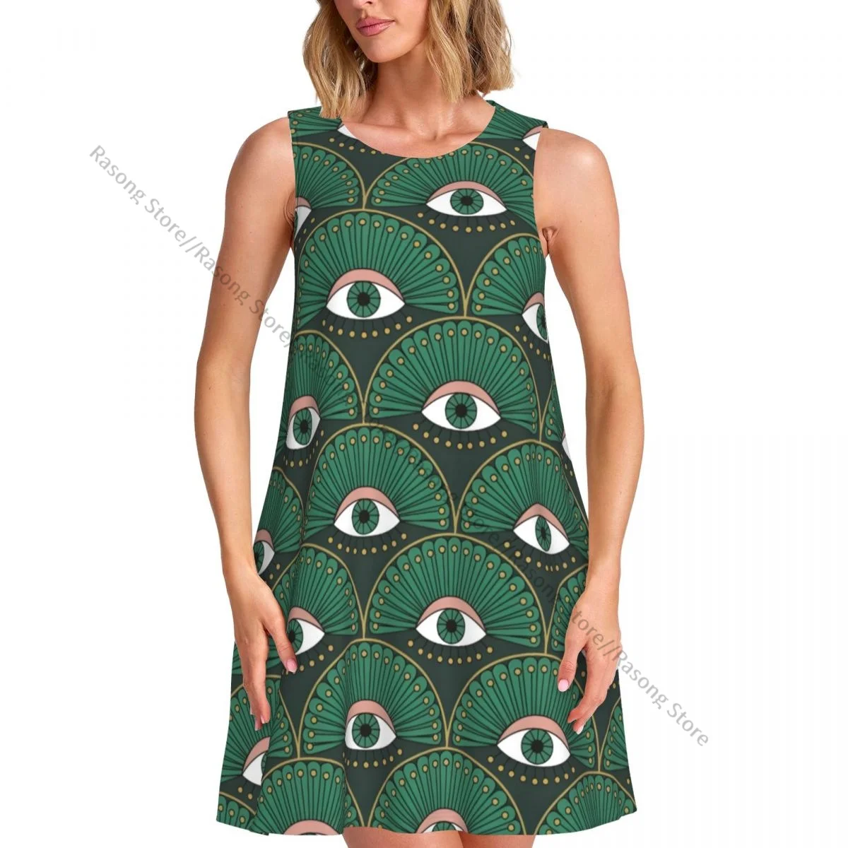 ชุดเดรสสตรีฤดูร้อนชุดลําลองเสื้อยืดชายหาดปกคลุมคุณเป็นชุด Art Tank