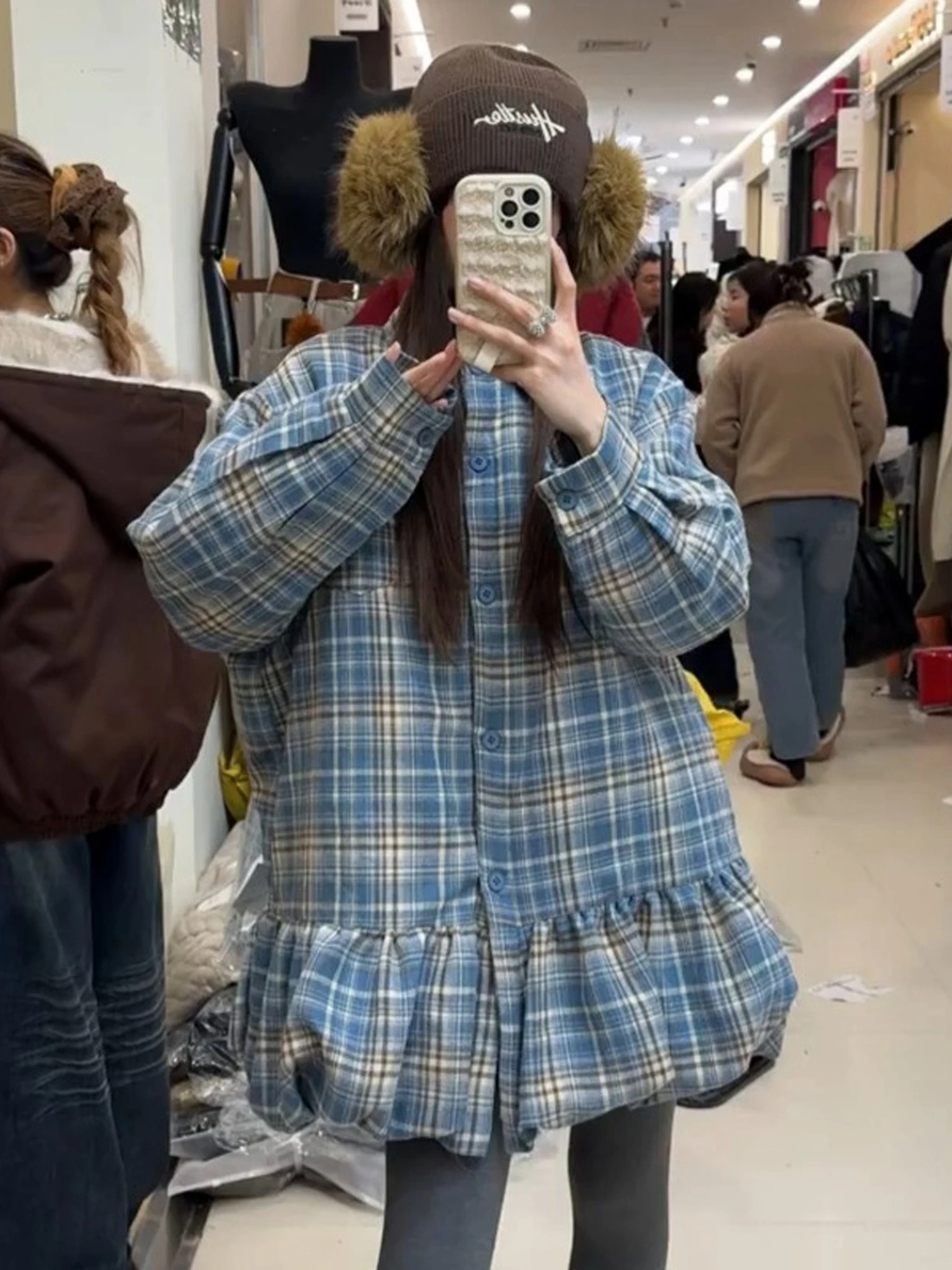 

Женская рубашка в корейском стиле в горошек, весенняя, омолаживающая, с клетчатым воротником, средней длины, с подолом «цветочный бутон»