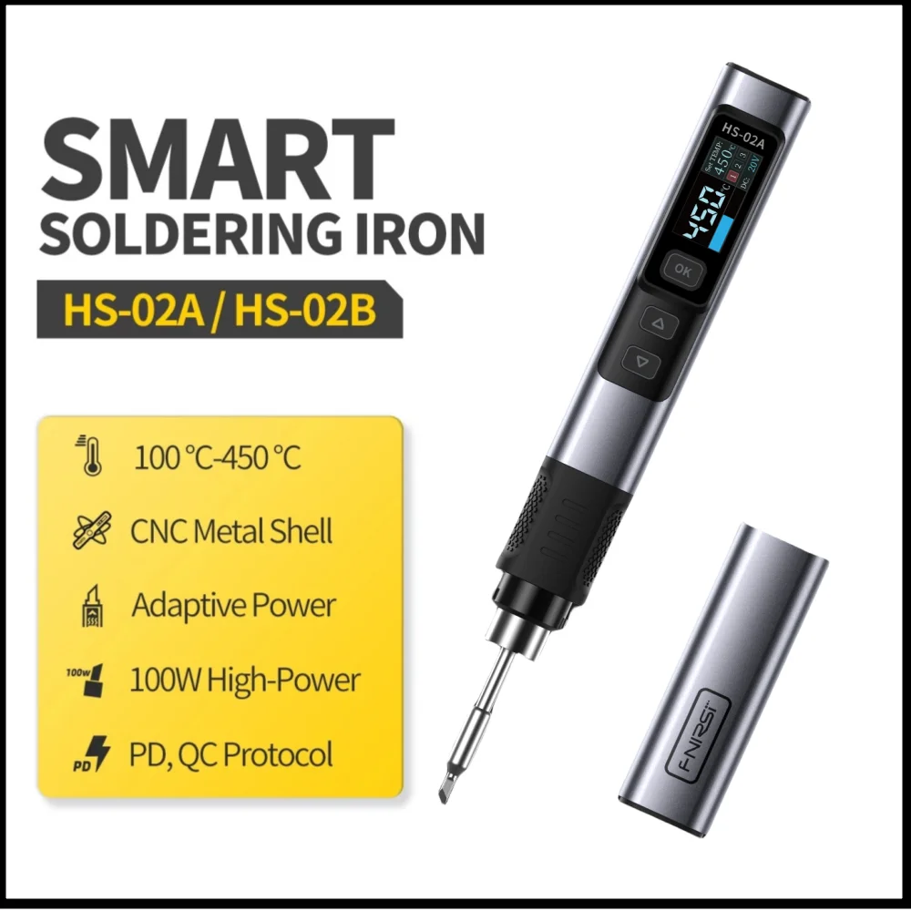 FNIRSI HS-02 Smart Soldering Iron IPS Color Screen Display Mini Soldering Rework Station with PD100W Power Supply Repair Tool