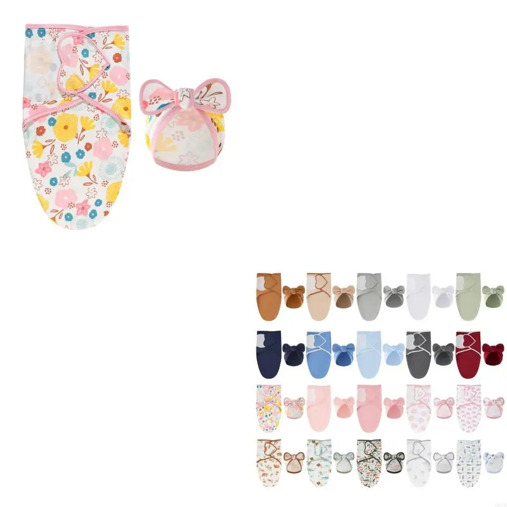 1 مجموعة القطن حديثي الولادة التقميط بطانية شيالة أطفال القماش بنين بنات مستشفى قبعات المألوف بونيه قبعة مع Bowknot سحر #1