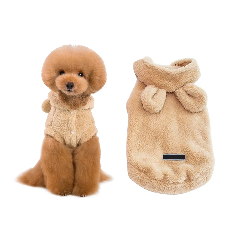 

Pet Dog Winter Clothes Bear Ears Solid Color Hooded Thickened Apricot Size L Fleece Sweater Dog Apparel Outdoor Daily Wear