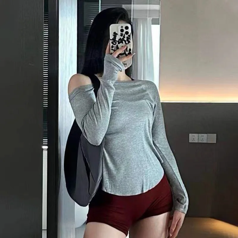 Loose Women Yoga Long Sleeve Width Collar Off-shoulder Top Different Styles Sports Gym Fitness Workout Comfortable  T-shirts