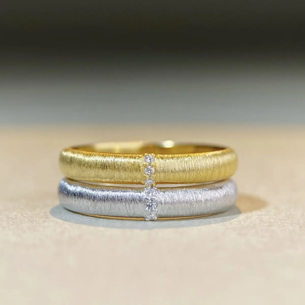

925 Sterling Silver Brushed Ring, Women's Handmade Brushed Wide and Narrow Version, Plated with 18K Gold Ring