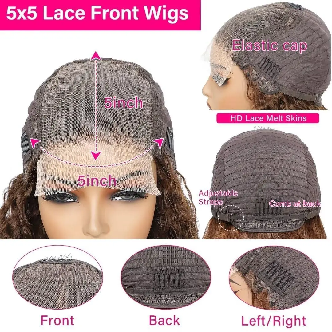 أشقر عسلي شعر مستعار بدانتيل أمامي مموج عميق للنساء ، شعر مستعار أمامي شفاف عالي الدقة ، شعر بشري ملتف مسبقًا ، كثافة ، P4, 27, 5x5