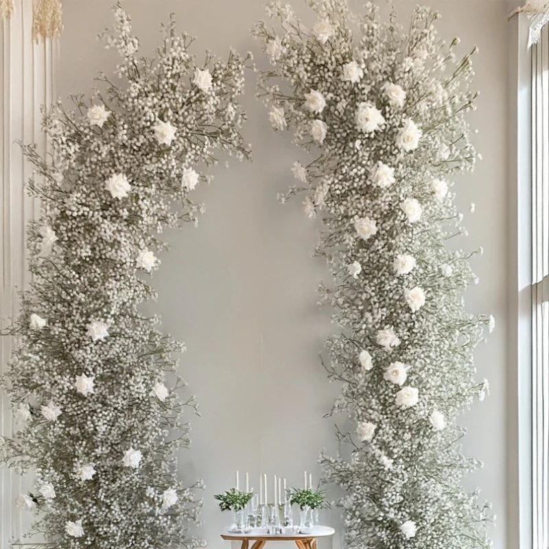 

180CM and 150CM Artificial Baby's Breath Rose Oxhorn Floral Arrangement Ideal for Wedding Stage & Arch Backdrop Decor