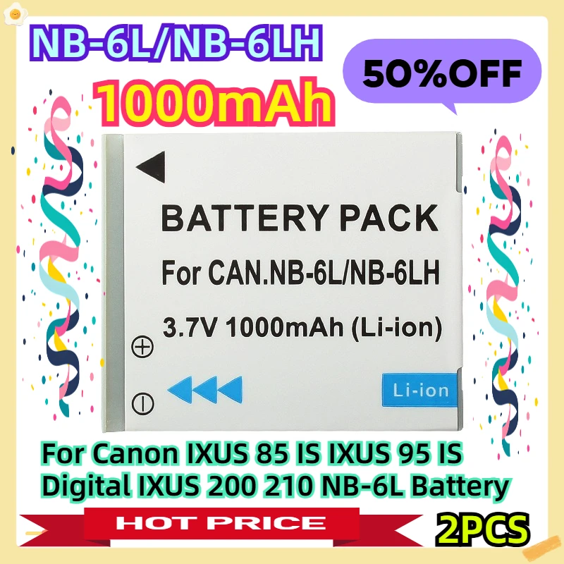 

For Canon IXUS 85 IS IXUS 95 IS Digital IXUS 200 210 NB-6L Battery 2pcs