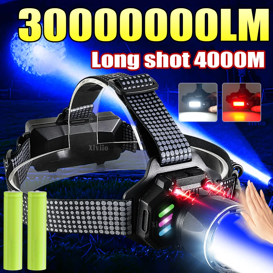 30000000LM Strong Power LED Headlamp Bright induction Head Flashlights USB Rechageable Tourch Fishing Camping Zoom Lanterns