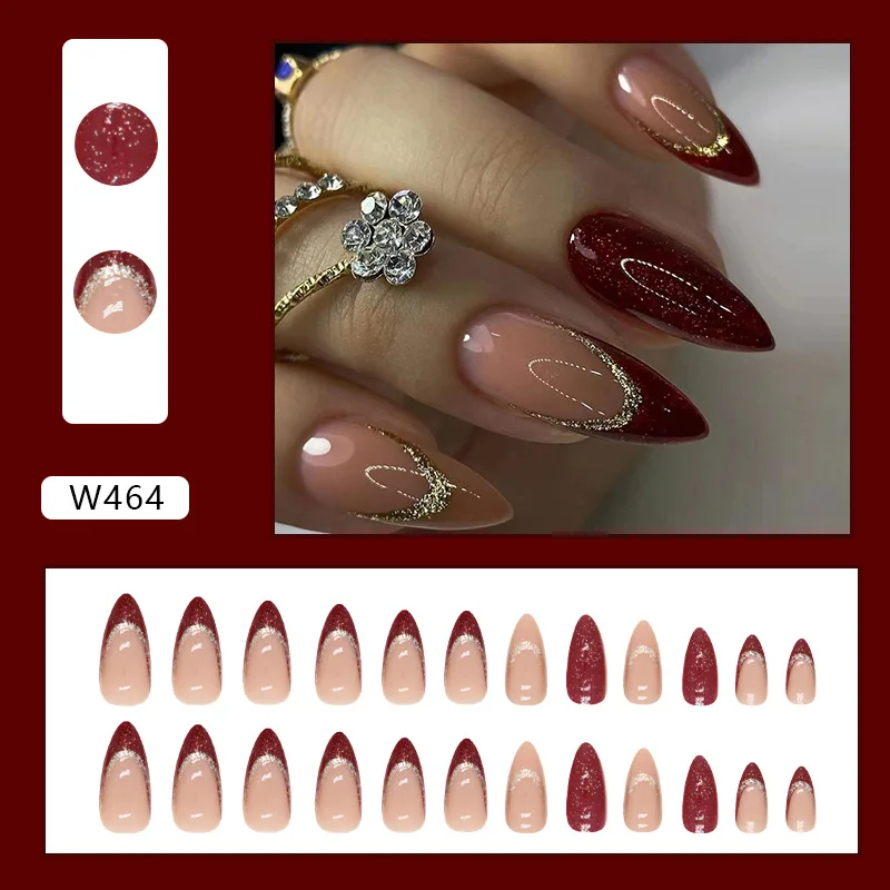 

24pcs Sparkling Wine Press-On Nails - Champagne Glitter Ombre Long Square Shape (Multi Sizes) False Nails With Wearing Tools