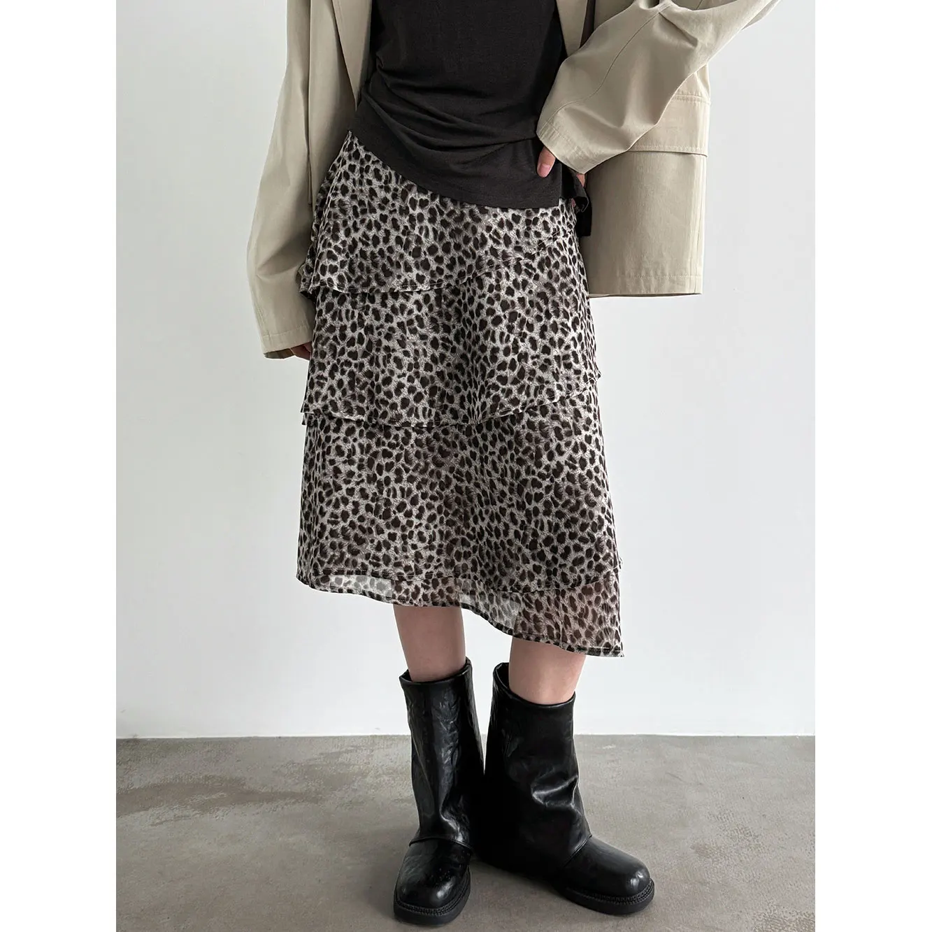 2026 Women Summer Midi Length Chic Skirt Boho Leopard Print Irregular Hem High Waist  A-Line Chiffon Skirt Saia Longa Falda Jupe
