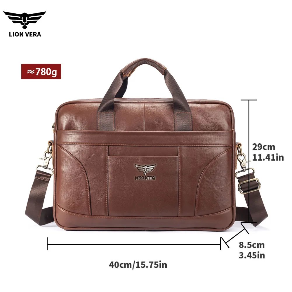 LION VERA Genuine Leather Bussiness Briefcases Black 15.6 inch Office Computer Bag For Men Luxury Handbags Laptop Briefcase Bags