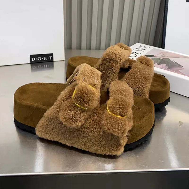

Fur Platform Women's Slippers Flats Casual Plush Woman Shoes 2025 Fashion Winter Snow Boots New Comfort Dress Mujer Sandalias